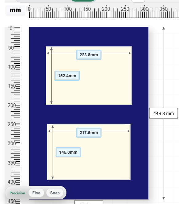Two landscape openings, stacked — custom picture mount design with 2 apertures, 310.6 × 449.8 mm