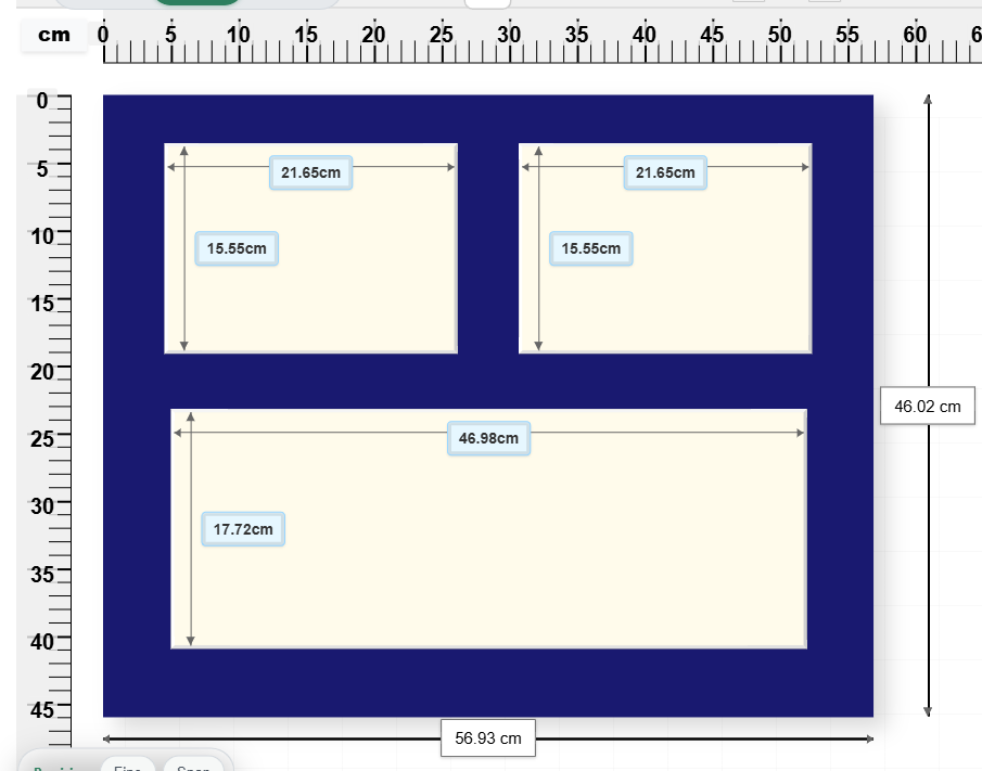 Two over one panoramic — custom picture mount design with 3 apertures, 56.93 × 46.02 cm