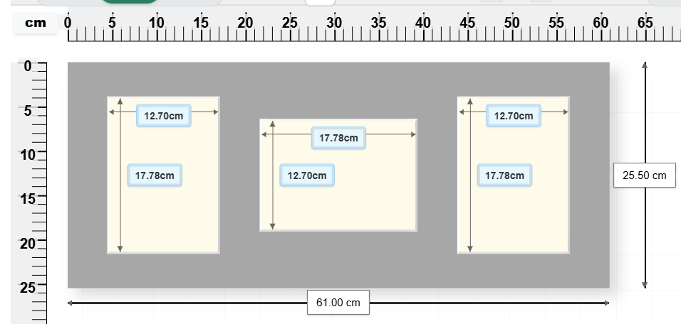 Triptych with landscape centre — custom picture mount design with 3 apertures, 61 × 25.5 cm