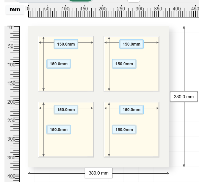 Four square grid — custom picture mount design with 4 apertures, 380 × 380 mm