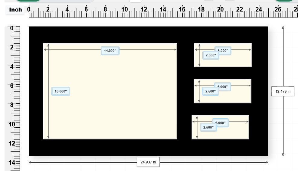 One large, three small — custom picture mount design with 4 apertures, 24.94 × 13.48 in