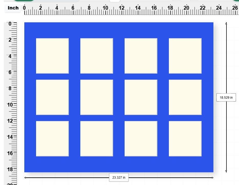 Twelve square grid — custom picture mount design with 12 apertures, 23.33 × 18.53 in