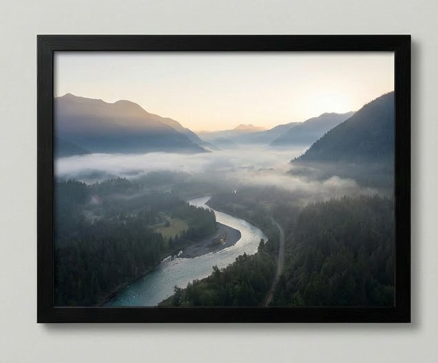 A framed landscape print with no picture mount — the image fills the frame edge to edge, looking cramped